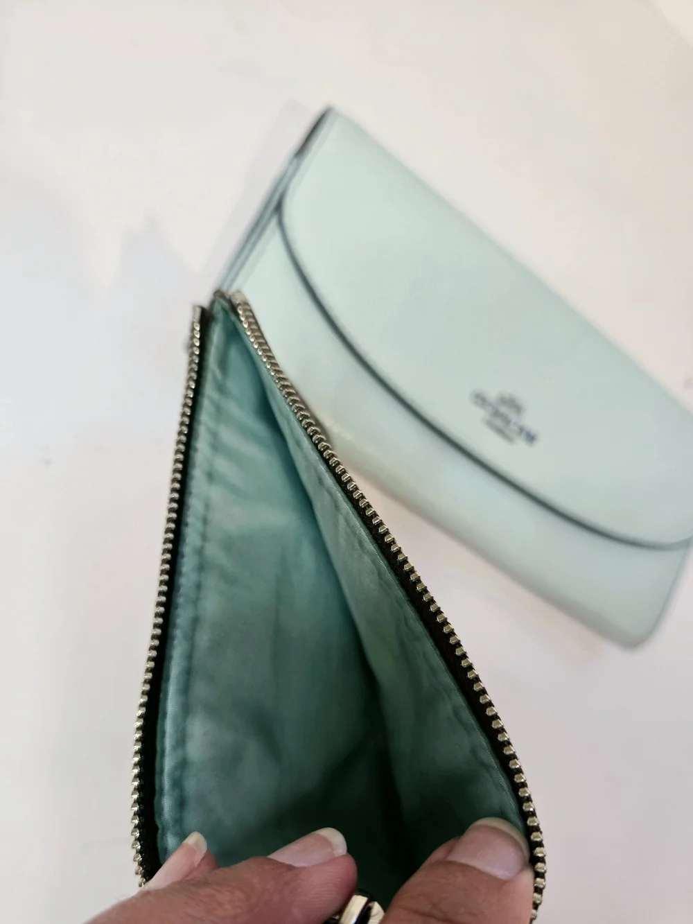 Coach Envelope Wallet Crossgrain Leather Teal Blue Wallet with Logo Coin Purse
